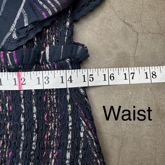 Farm Rio Lurex Stripes Mini Dress One Shoulder Statement Sleeve Sz Med - Picture 11 of 13